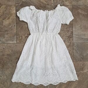 White‎ Eyelet Dress SP Short Sleeve Off Shoulder Ruffle Cottagecore